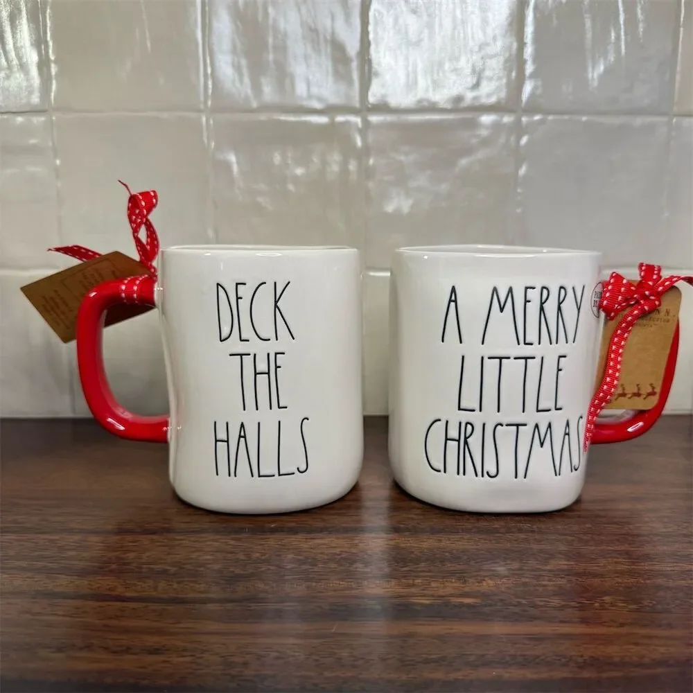 Rae Dunn Christmas Mug Set of 2 - Deck the Halls & Merry Little Xmas